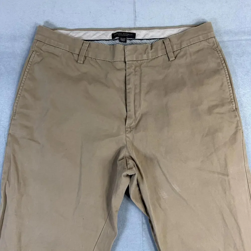 Banana Republic Gavin Chino Pants Mens 33x30 Khaki Straight Cotton Twill
